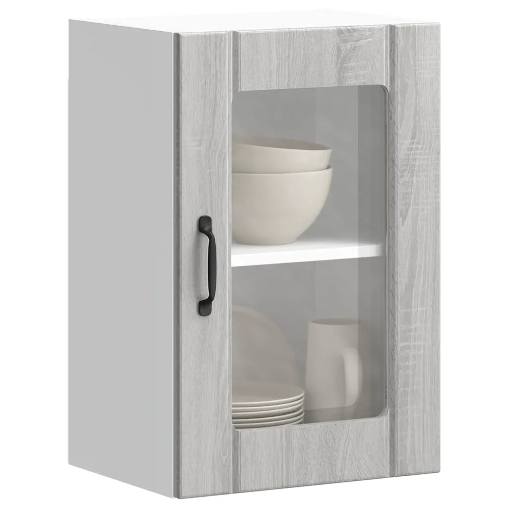 Pensile da Cucina | Mobile da Cucina con Porta in Vetro Lucca Grigio Sonoma