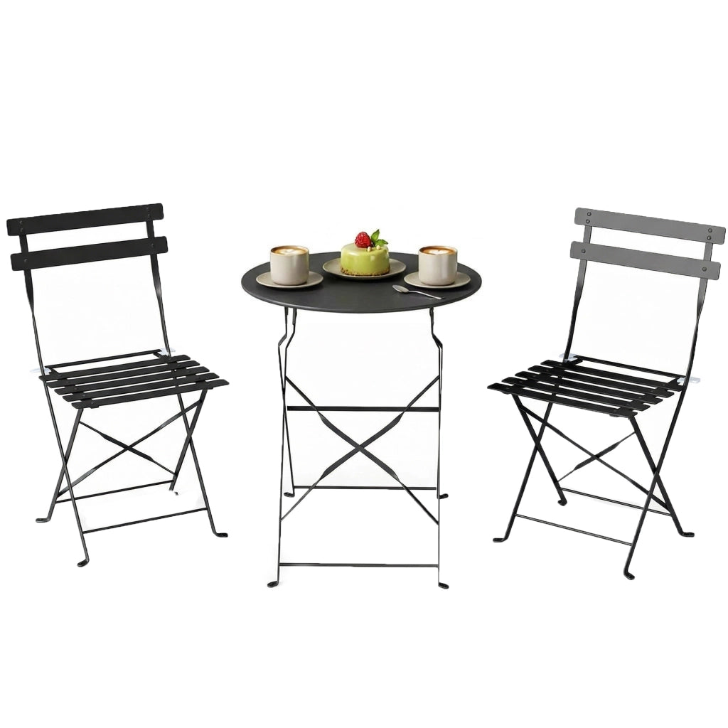 Set Bistr¨° Esterno, Arredo Giardino Pieghevole con Tavolo e 2 Sedie, Nero.