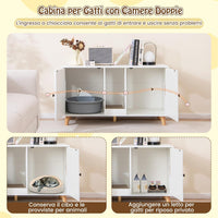 Lettiera Chiusa per Gatti 108 x 50 x 60 cm, Mobile per Lettiera Nascosta per Gatti con 2 Tappetini in Sisal e Ingresso a Forma di Testa di Gatto, Casetta per Animali Domestici (Bianco)