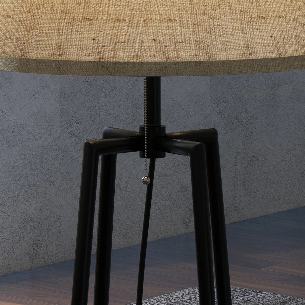Lampada a terra con scaffale e paralume in tessuto ¨C Minimal ¨C Nero e marrone 42x42x166 cm