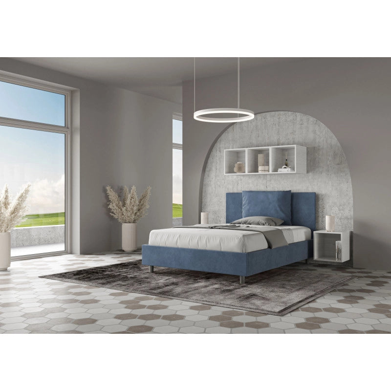 Letto imbottito Piazza e mezzo 130x190 cm Antea - Senza rete,Microfibra,Blu
