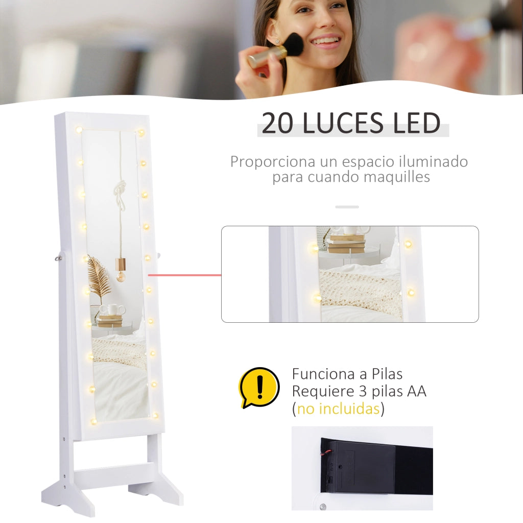 Armadio Specchiera Porta Gioielli con 20 Luci LED ¨C Xylo ¨C Bianco 40x37x146 cm