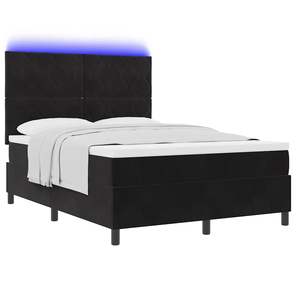 Letto a Sorgente LED con testiera Nero 160 x 200 cm Velluto 3343390