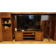 Mobile porta tv 2 ante 3 ripiani arte povera in legno massello e mdf con rifinitura in noce 160x45x56 H