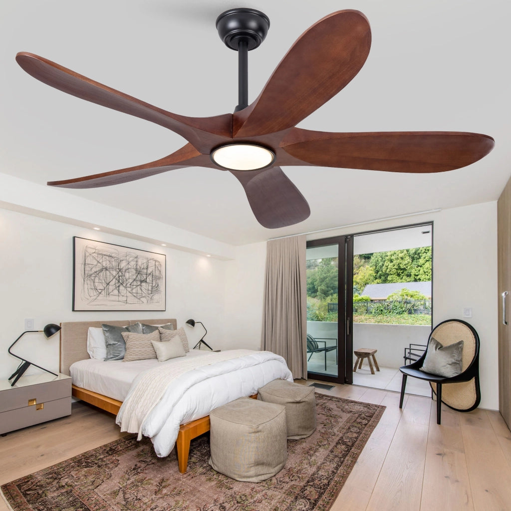 Ventilatore da soffitto 52 pollici con illuminazione e telecomando, 5 pale legno massello, 3CCT dimmerabile, 6 velocit¨¤ silenzioso, per ospiti