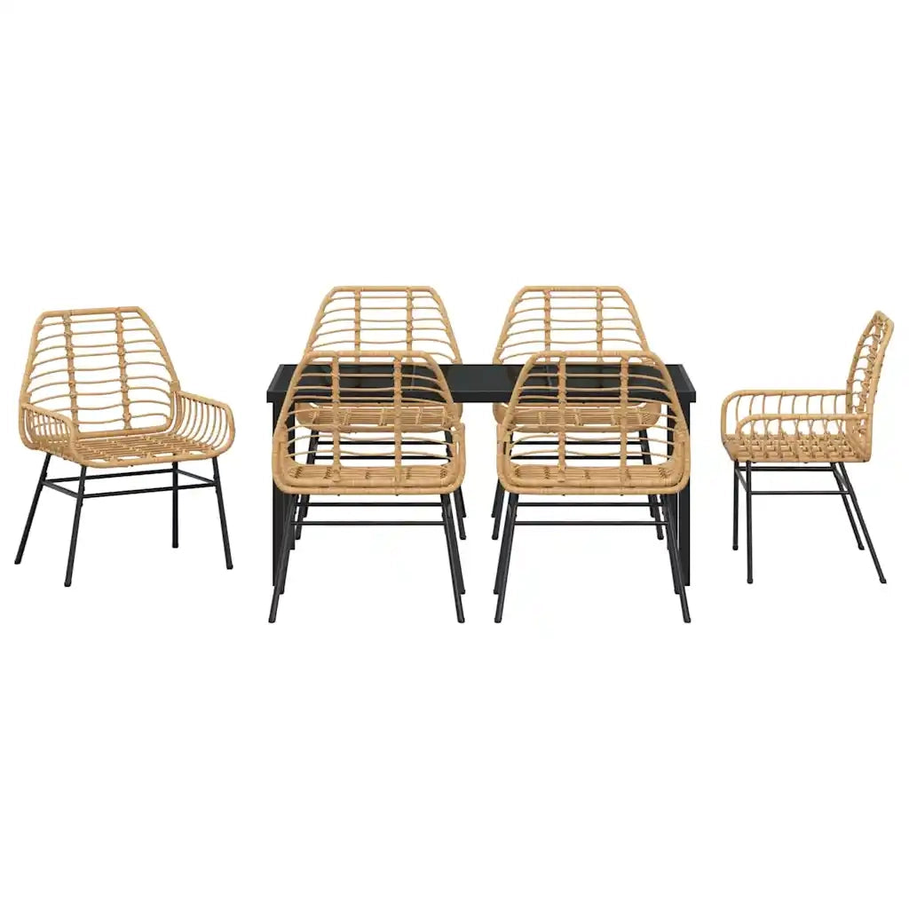 Set da Pranzo per Giardino 7 pcs Marrone polyrattan 3380852