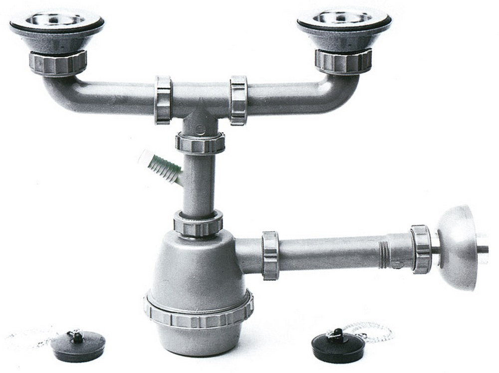 sifone in plastica a 2 vie con pilette e attacco lavatrice mis. 1.1/4 cod:ferx.vit13495