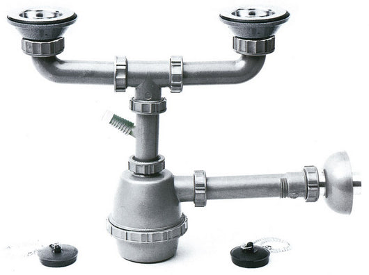 sifone in plastica a 2 vie con pilette e attacco lavatrice mis. 1.1/4 cod:ferx.vit13495