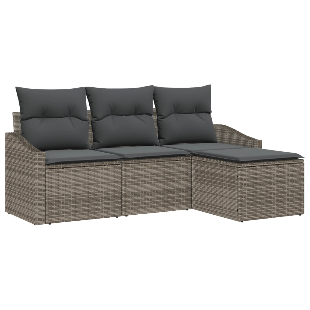 Set di Divani da Giardino a 4 Pezzi con Cuscini Grigio in Rattan Sintetico