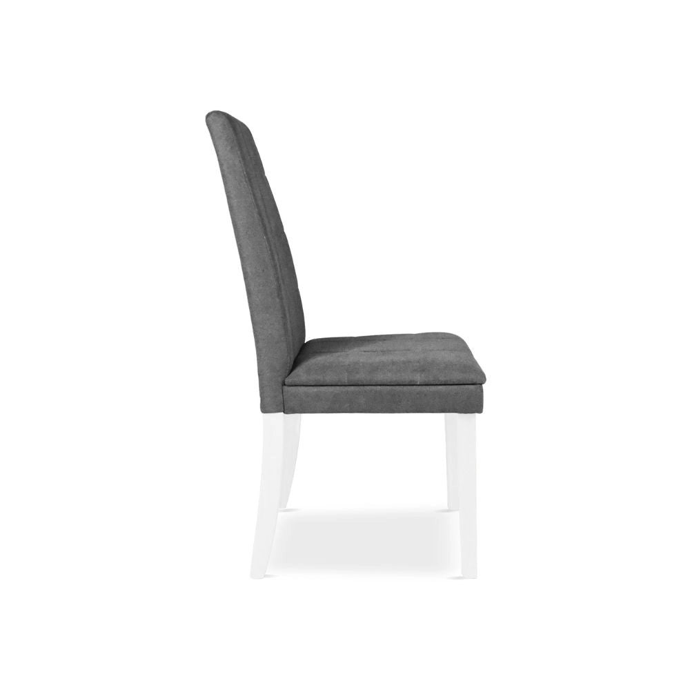 Set 2 Sedie imbottite con struttura in legno bianco e tessuto grigio Tim
