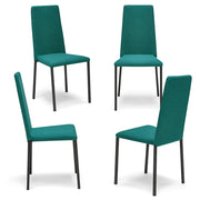 Set 4 sedie imbottita modello BETTY STYLE per interni, design moderno, gambe quadre in metallo, schienale e seduta rivestiti con tessuto morbido al tatto Petrolio