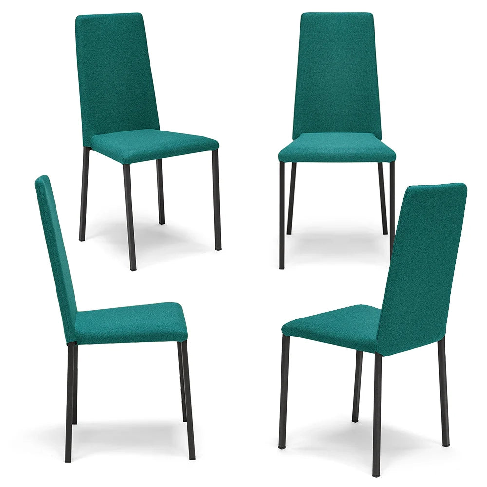 Set 4 sedie imbottita modello BETTY STYLE per interni, design moderno, gambe quadre in metallo, schienale e seduta rivestiti con tessuto morbido al tatto Petrolio