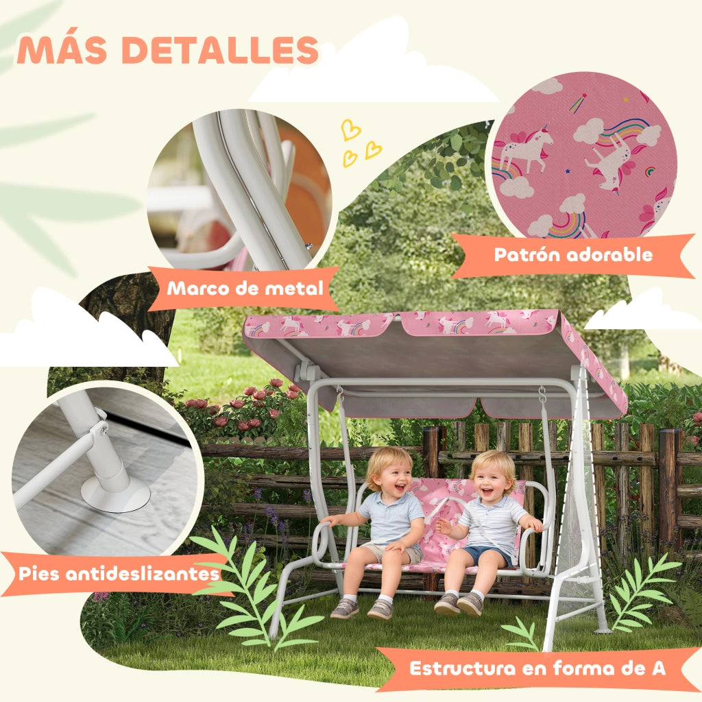 Altalena da giardino per bambini 2 posti ¨C zephmum ¨C rosa con design unicorno