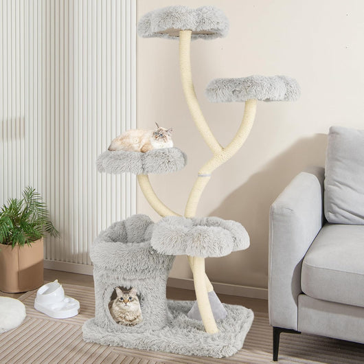 Tiragraffi per Gatti Alto 165cm,Alberi per Gatti con 4 Piattaforme, Tiragraffi in Sisal e Tubo di Supporto Robusto, Mobili per Animali da Interno (Grigio)