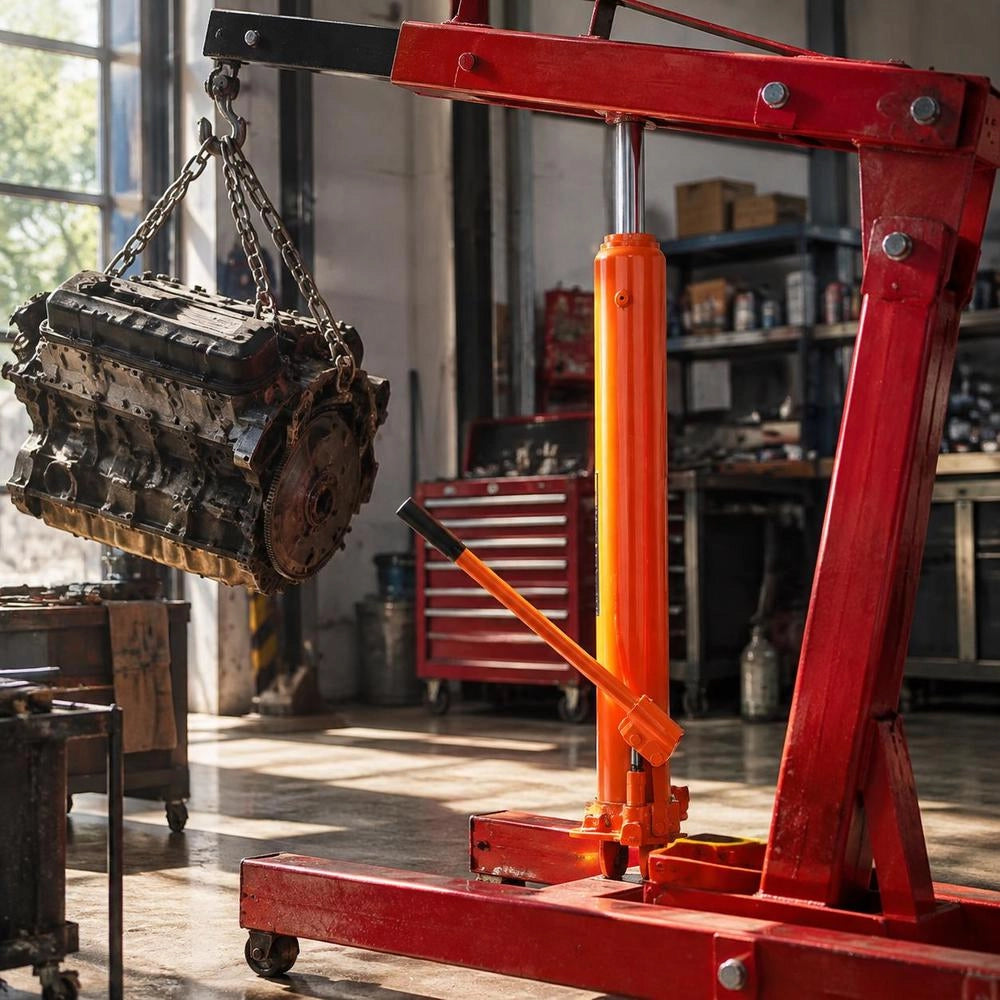 Hydraulic Long Ram Jack, 8 T Engine Lifting Cylinder With Single Piston Pump & Flat Base, Hydraulic Car Bottle Jack For Engine Lifts, Garage/shop Cranes, Farm Etc.