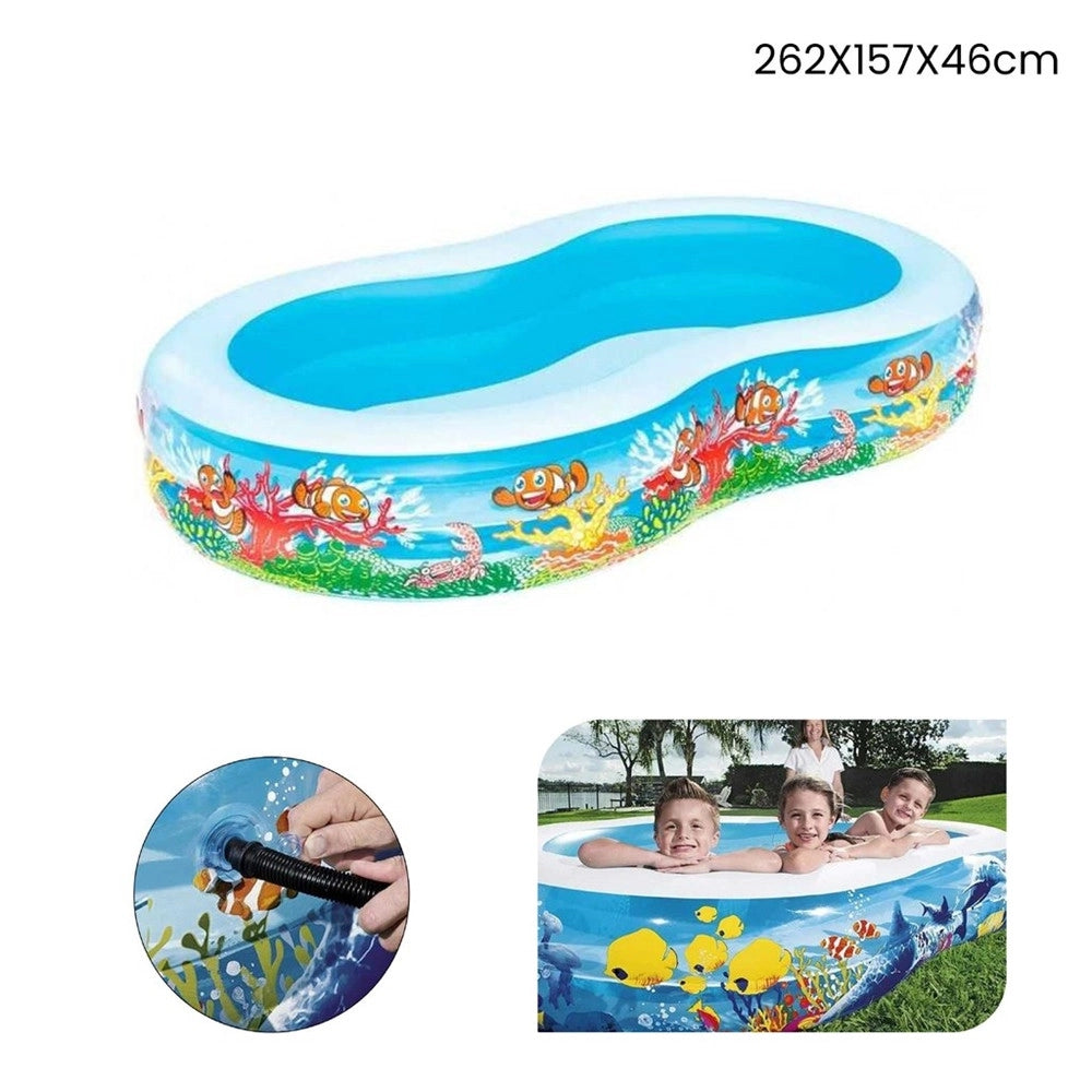Trade Shop - Piscina Gonfiabile Family A Otto 2 Anelli Barriera Corallina 262x157x46cm 54118 -
