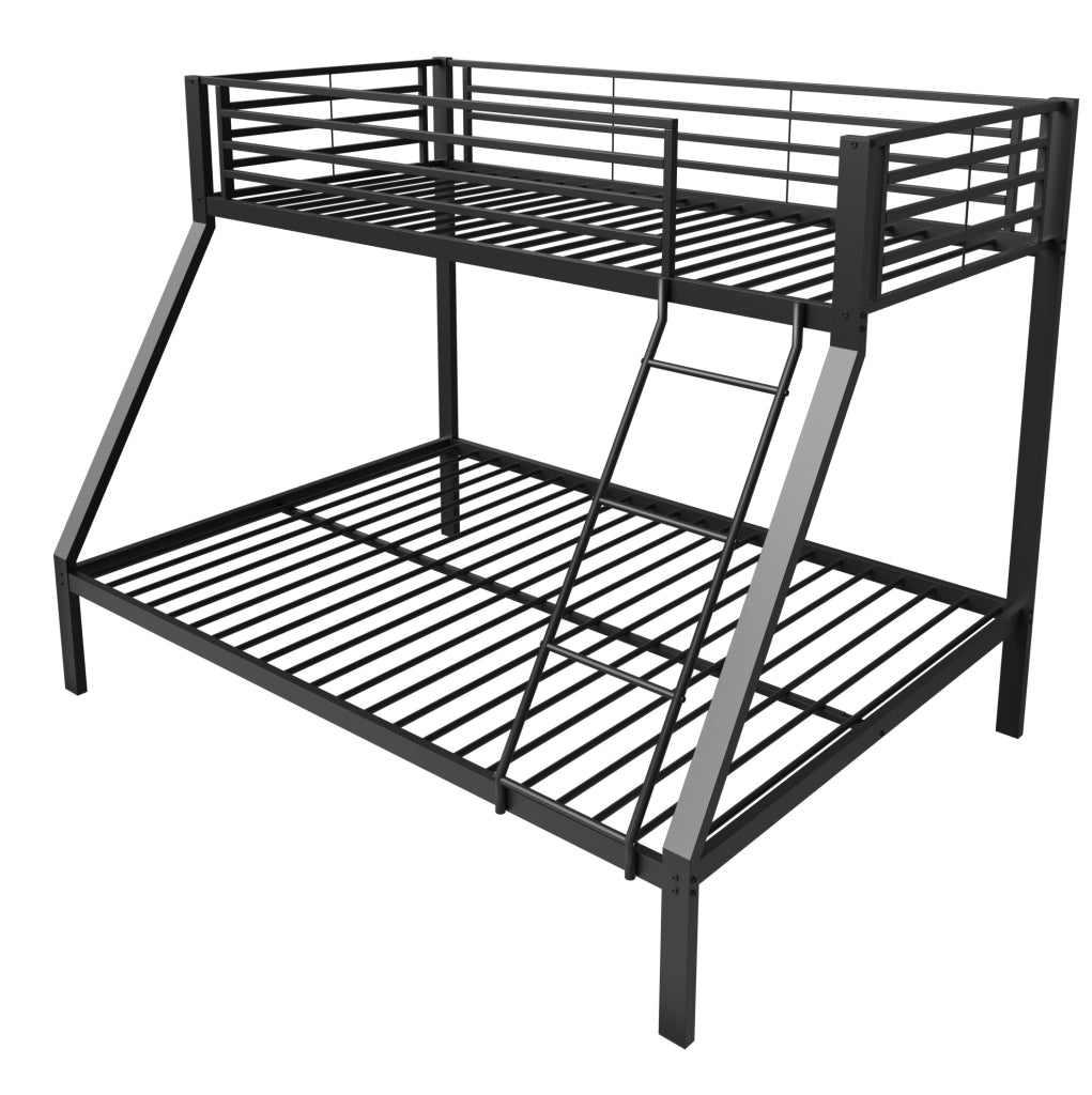 Letto a castello in metallo nero 90x200 cm sopra e 140x200 cm sotto; con scala reversibile
