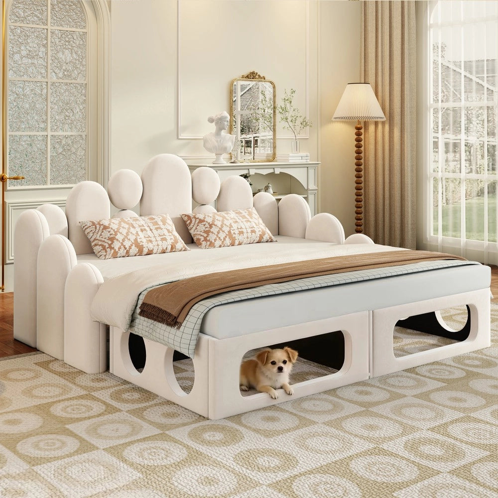 Letto Imbottito con Divano e Cuccia 2 in 1 ¨C Xylo ¨C Velluto Beige 180x200