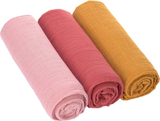 Set di lenzuola per bambini, mousseline, copri lettino in cotone, 85 x 85 cm, set da 3. Rosa/noce/mostarda