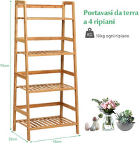 Scaffale per Piante in Bambù a 4 Ripiani, Scaffale Porta Vasi da Interno ed Esterno, Scaffale Portafiori per Balcone, Giardino e Cortile, 48 x 32 x 115 cm (Naturale)