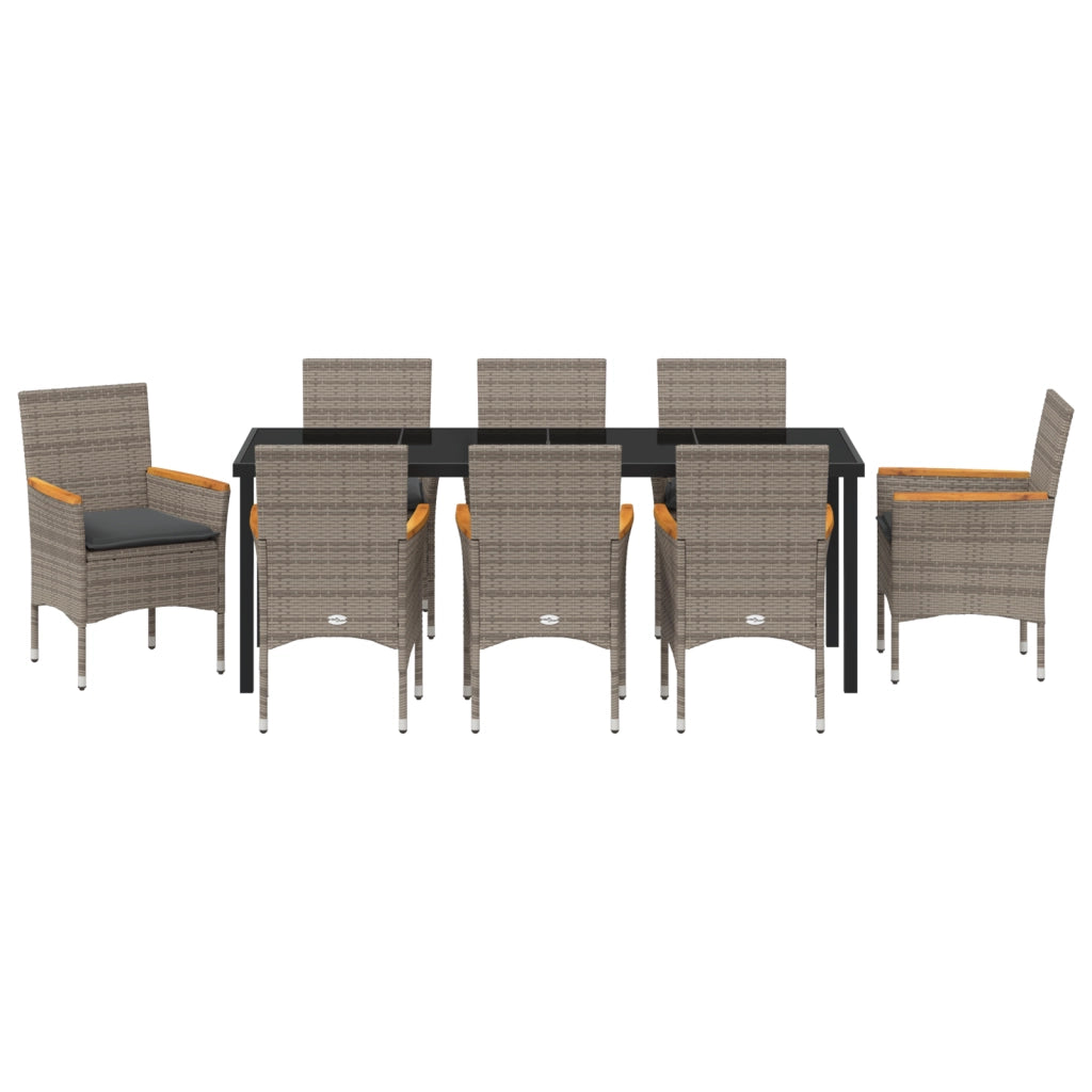 Set Pranzo Giardino 9 Pezzi con Cuscini in Rattan Grigio