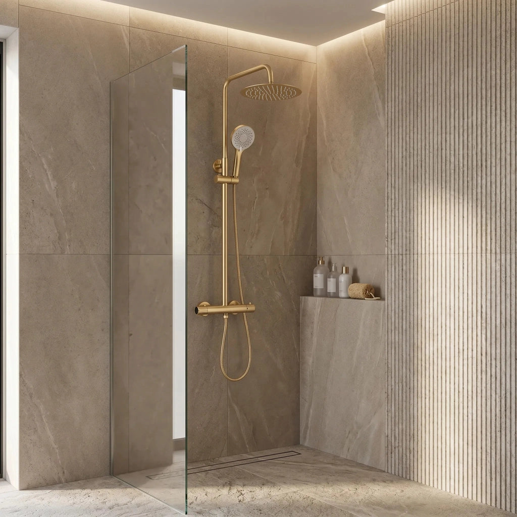 Set Doccia Da Incasso Con Termostatato Drop Brush Gold