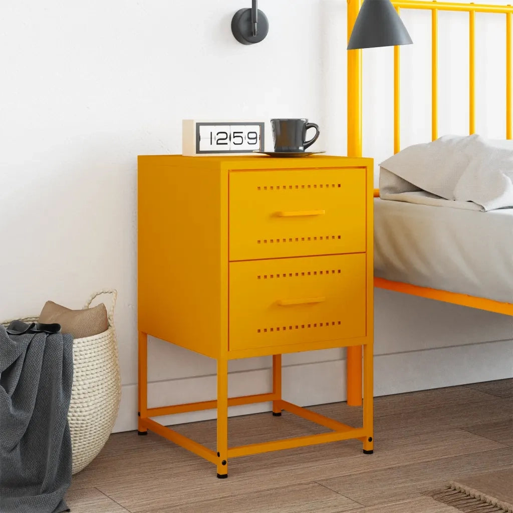 Comodino | Armadio da Notte | Mobiletto da notte Giallo Senape 36x39x60,5 cm in Acciaio