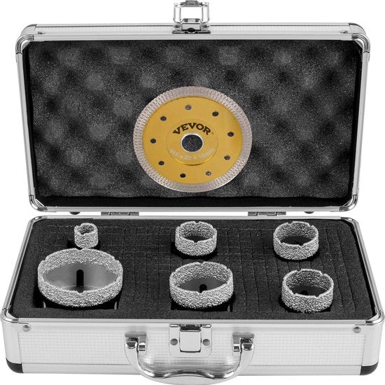 Kit di seghe per piastrelle a diamante, 60 mm, 6 pezzi, diametro di taglio 20/35/38/40/50/68 mm, kit di sega per piastrelle realizzato con diamante, utilizzato per il foro di materiali duri come ceramica, marmo, malta, granito.