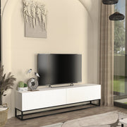 Mobile Porta TV Verpsboga a 2 Ante Decorative e Telaio Lungo in Metallo 180x32x47 cm - Bianco [en.casa]