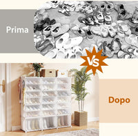 Scatole per Scarpe, Set di 12 Organizzatori Porta Scarpe Impilabili, Contenitore per Scarpe in PP Trasparente, per Ingresso, Corridoio e Armadio, Nero (Bianco)