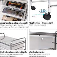 Carrello con 15 Cassetti Impilabili, Carrello di Stoccaggio con Ruote, Carello Portaoggetti per Casa e Ufficio, 62,5 x 37 x 87 cm (Chiara)