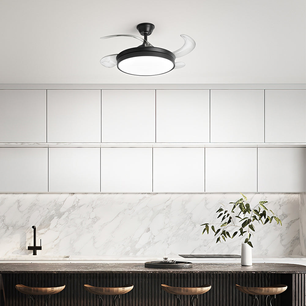 Ventilatore Moderno Open+ Metallo Nero Acrilico Trasparente Led 36W Cct