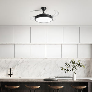 Ventilatore Moderno Open+ Metallo Nero Acrilico Trasparente Led 36W Cct