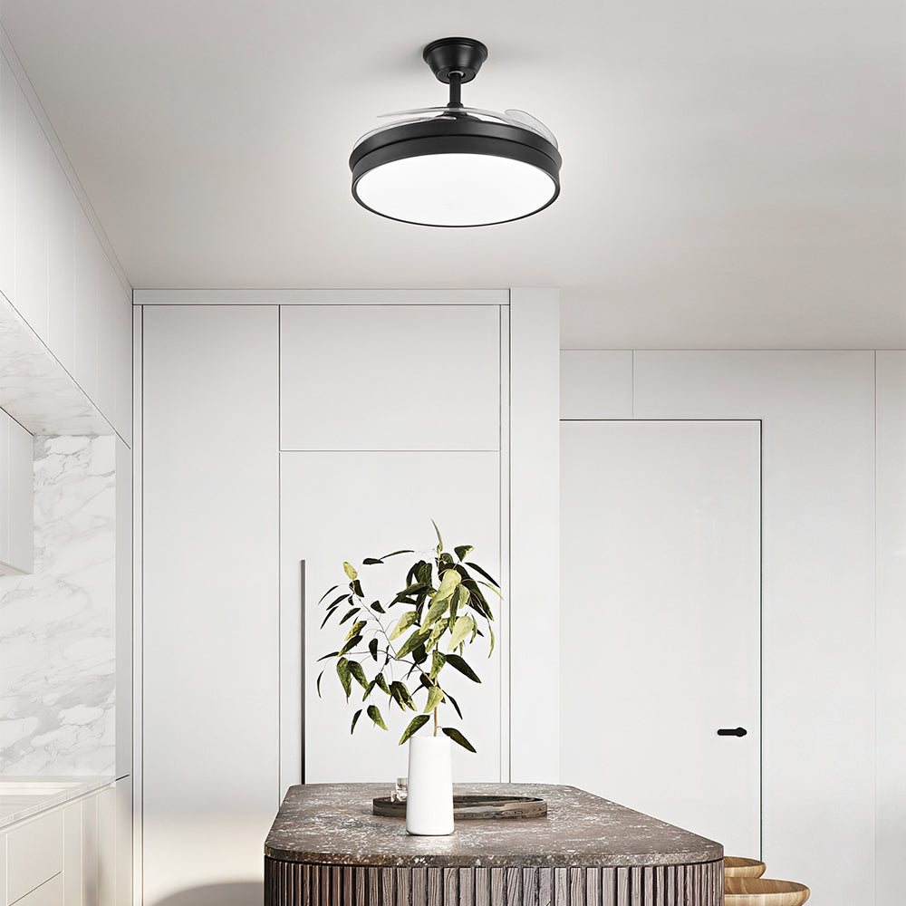 Ventilatore Moderno Open+ Metallo Nero Acrilico Trasparente Led 36W Cct