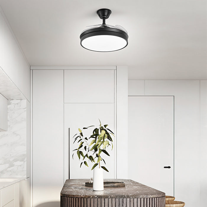 Ventilatore Moderno Open+ Metallo Nero Acrilico Trasparente Led 36W Cct