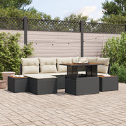 Set Divano da Giardino con Cuscini 7 Pezzi Nero Polyrattan