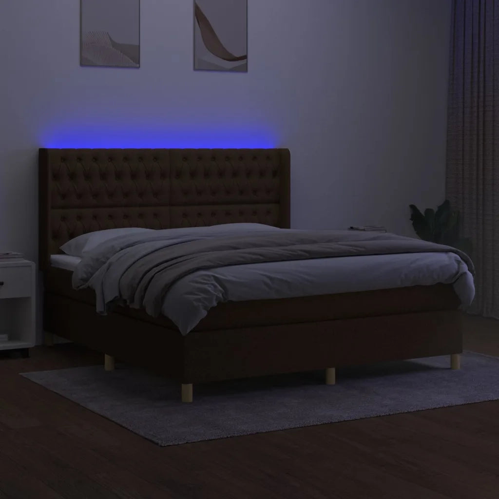 Letto a Molle Materasso e LED Marrone Scuro 160x200 cm Tessuto cod mxl 60027