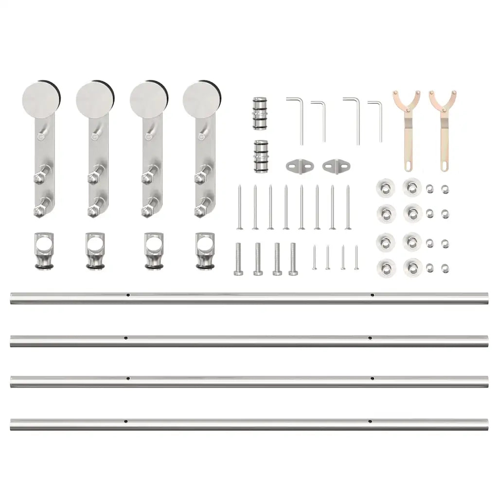 Kit Binari Porta Scorrevole 183 cm Acciaio Inossidabile Argento 3295765