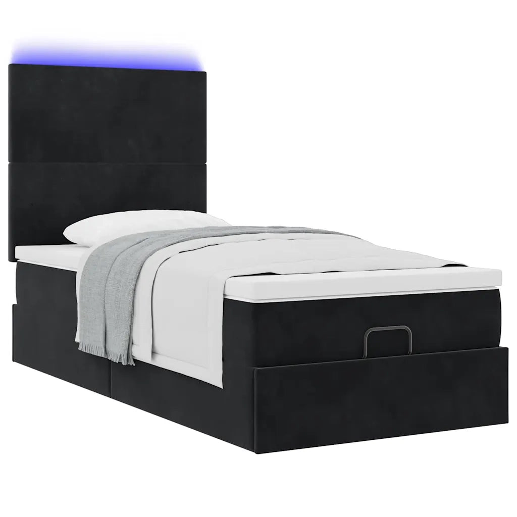 Struttura Letto Pouf con Materassi Nero 80x200 cm in Velluto