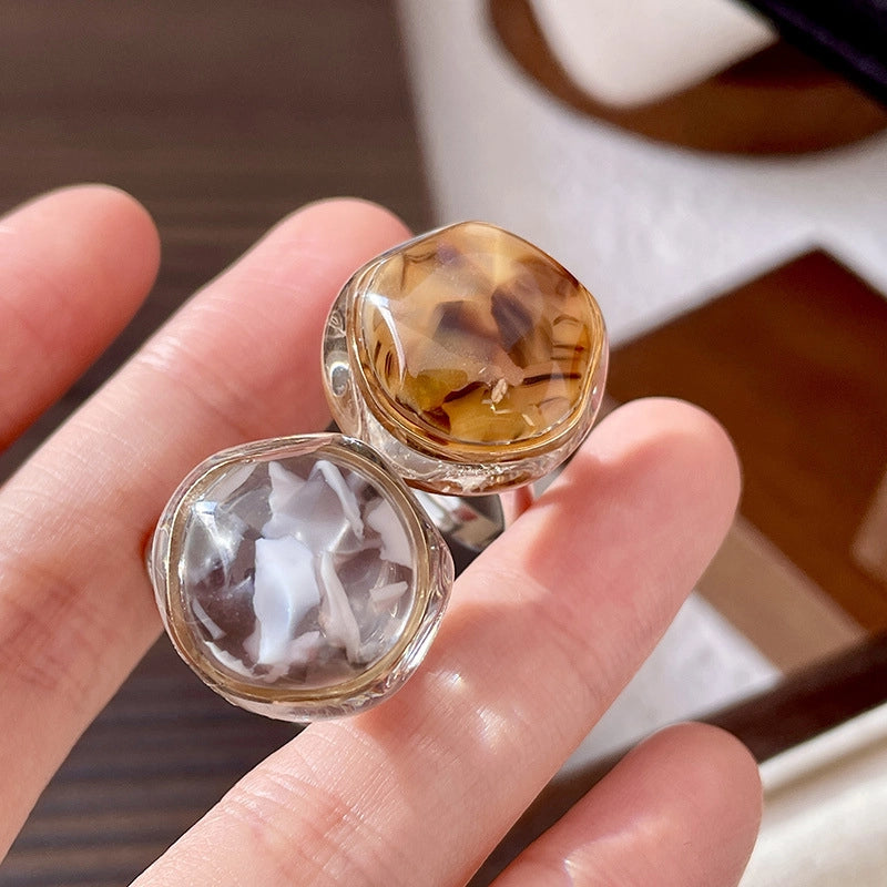 Anello in resina con stampa leopardata, anello in acciaio al titanio, per indice