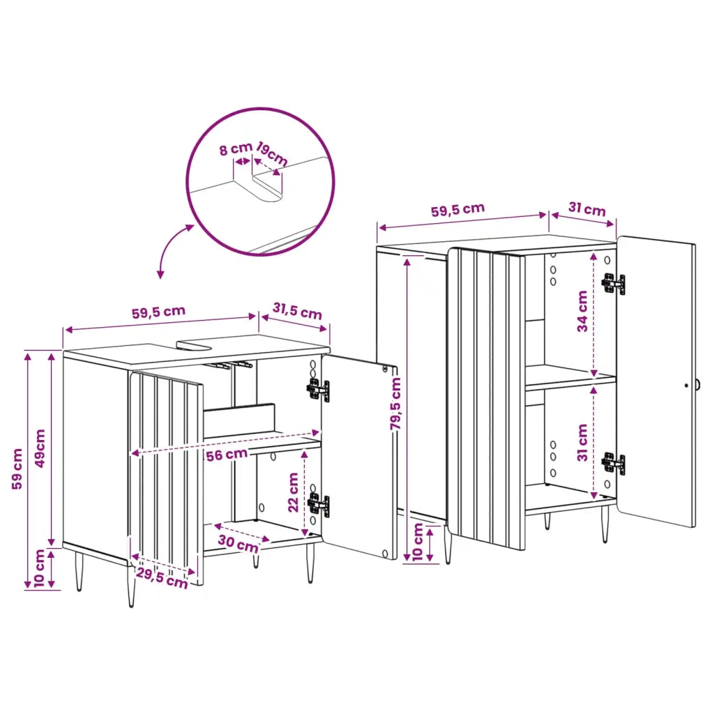 Set di Armadi da Bagno da 2 Pezzi ZWOLLE Grigio Cemento 3417597