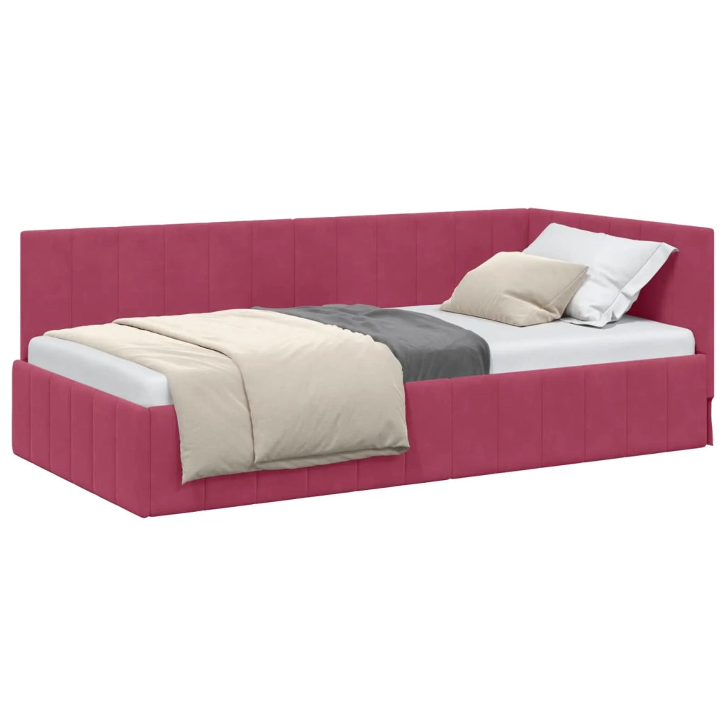 Cornice del letto ad angolo Rosso Vino 90 cm x 190 cm Velluto