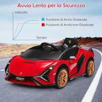 Macchina Elettrica Lamborghini per Bambini da 12V, Veicolo Elettrico con Luci LED MP3 Telecomando, Fino a 5km/h, +3 Anni (Rosso)