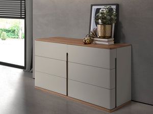 Cassettiera in legno grigio e noce