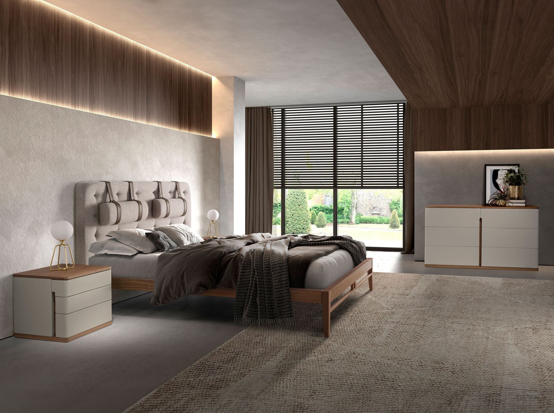 Cassettiera in legno grigio e noce