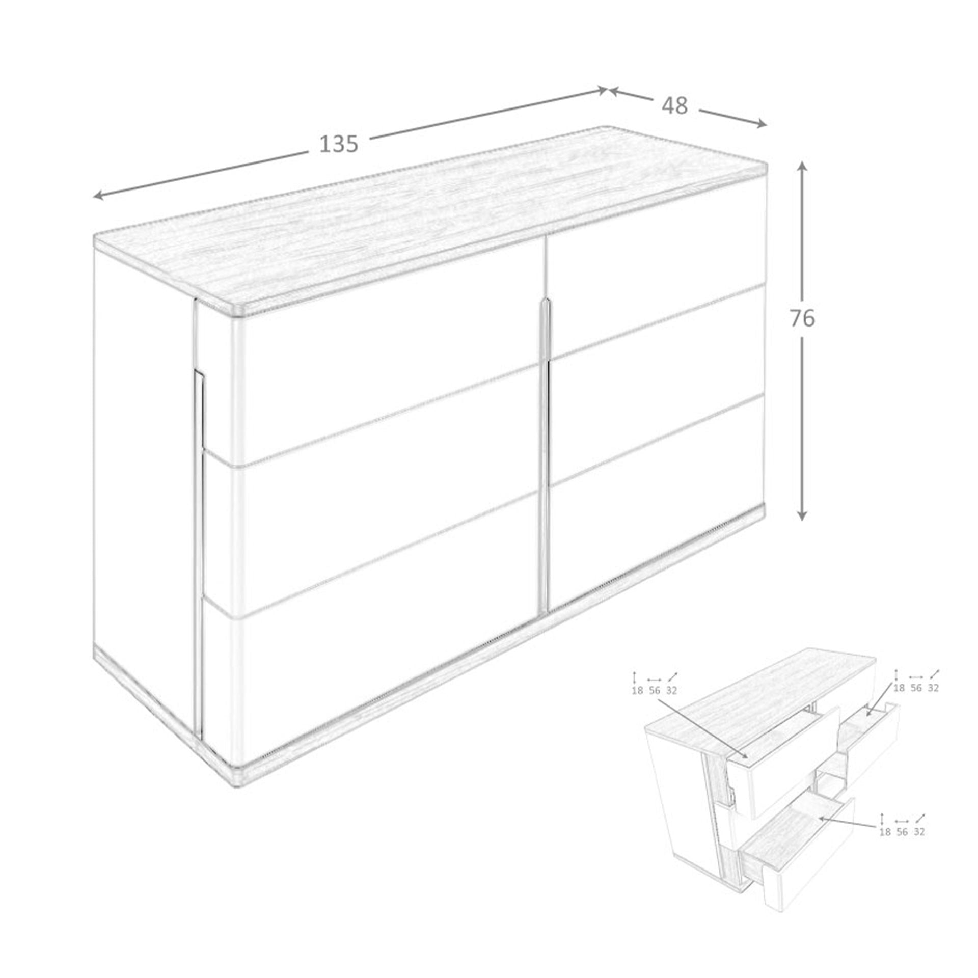 Cassettiera in legno grigio e noce