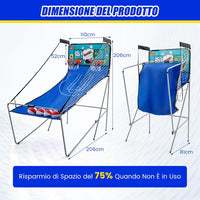 Macchina da Pallacanestro Elettronica Pieghevole, Gioco Arcade da Basket a Doppio Tiro per Casa con 8 Modalità di Gioco, Suono Arcade, Punteggio Elettronico, 4 Palloni e Pompa (Azzurro)