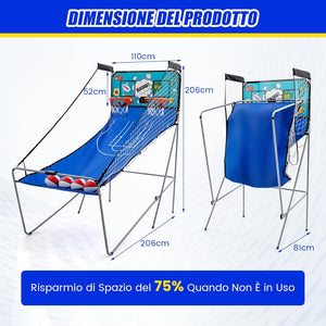 Macchina da Pallacanestro Elettronica Pieghevole, Gioco Arcade da Basket a Doppio Tiro per Casa con 8 Modalità di Gioco, Suono Arcade, Punteggio Elettronico, 4 Palloni e Pompa (Azzurro)