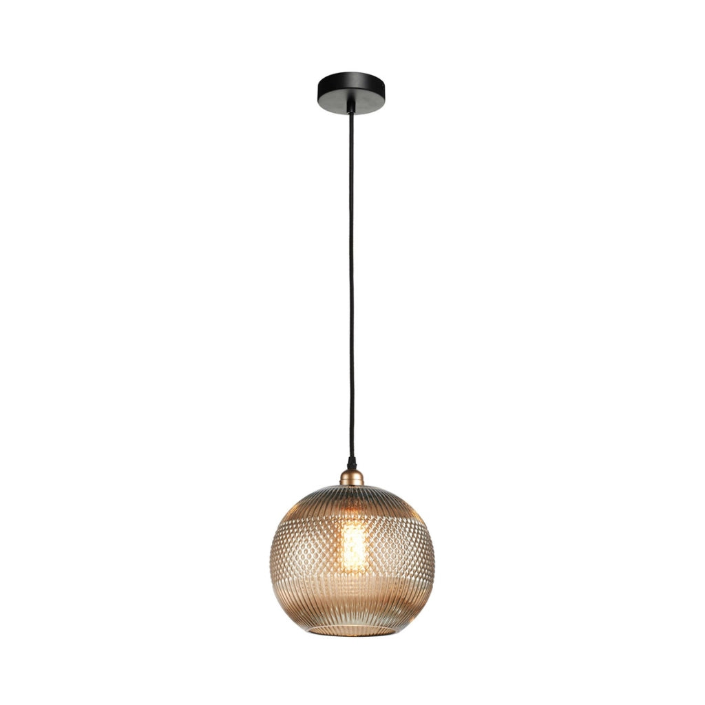 Lampada a sospensione Neptun in vetro lavorato grigio e oro