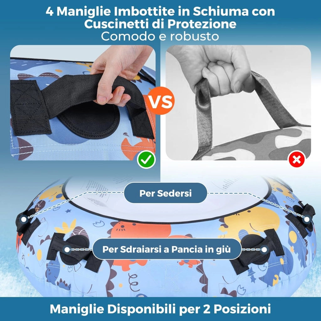 Slittino da Neve Gonfiabile con Copertura Premium in Poliestere Oxford, Slitta Gonfiabile con Materiale Resistente al Freddo, Maniglie Robuste e Pompa Manuale per Bambini e Adulti